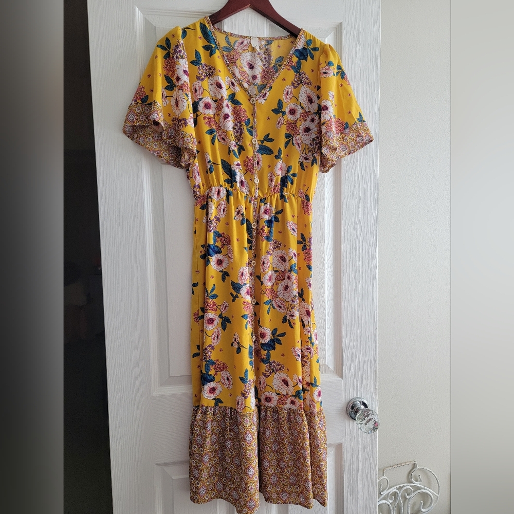 Mustard Floral Dress